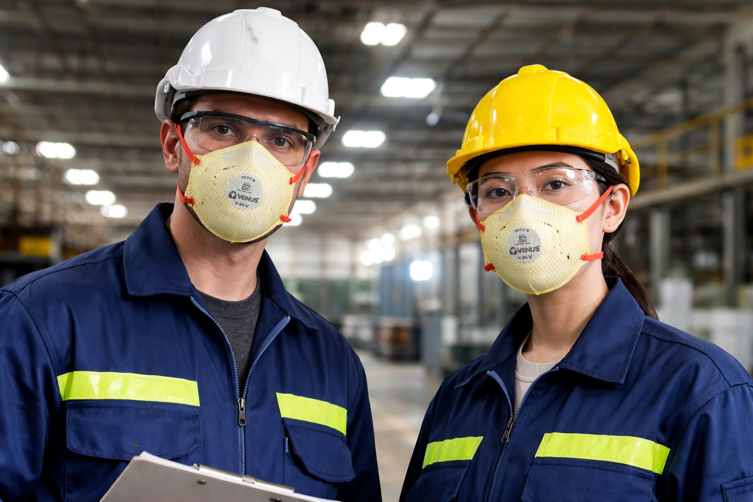 Industrial workers with VENUS V-90 masks