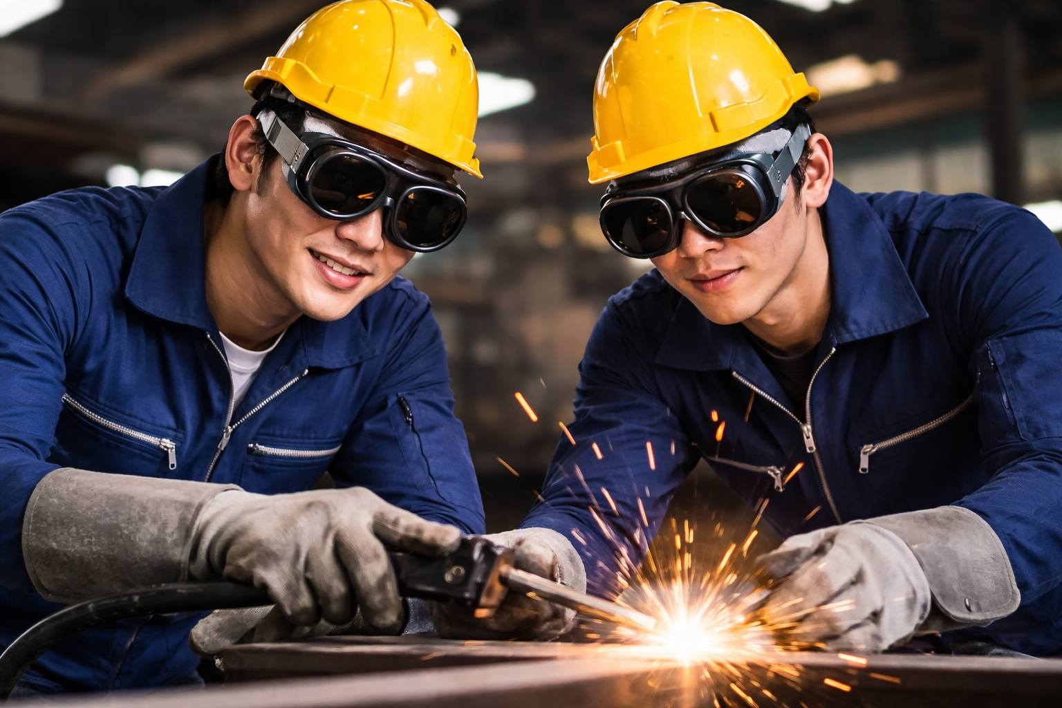 Welding sparks in an industrial workshop