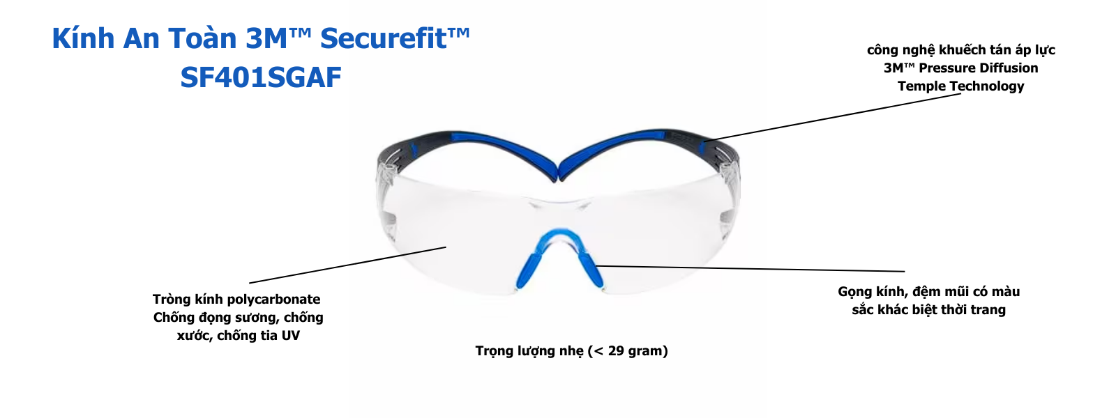 Cấu tạo Kính An Toàn 3M™ Securefit™ SF401SGAF