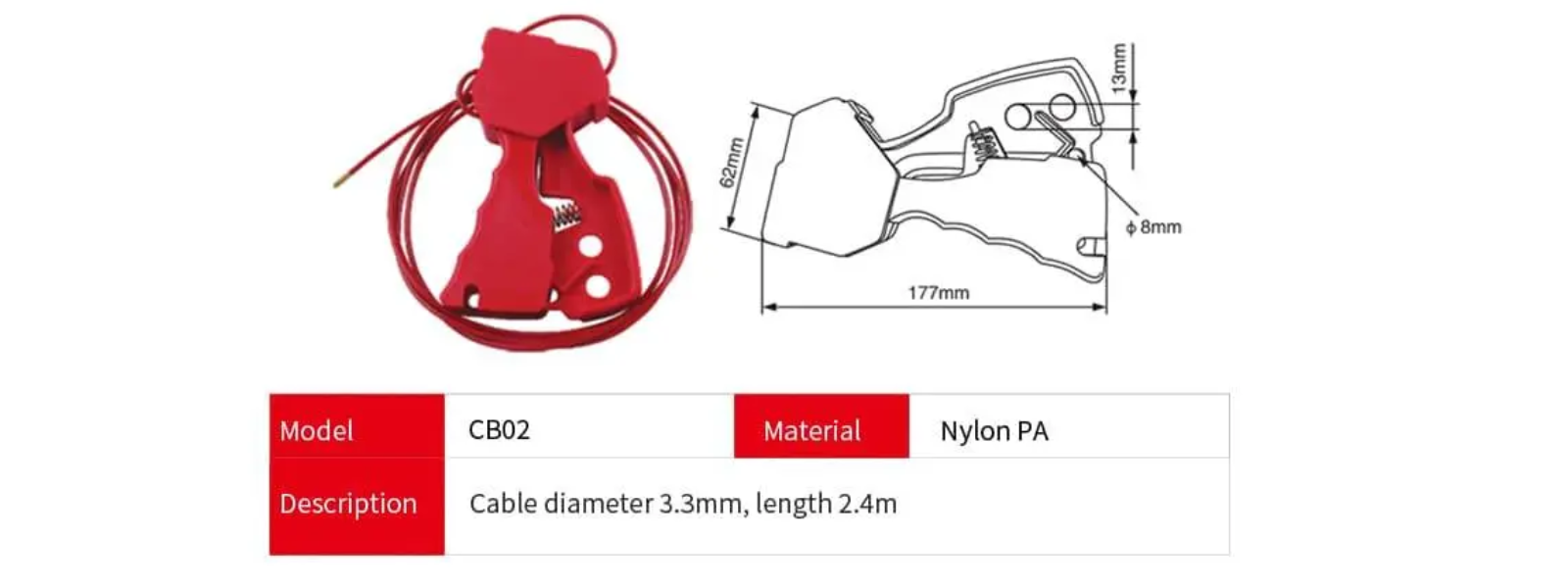Cấu tạo Khóa dây cáp điều chỉnh ProLockey CB02