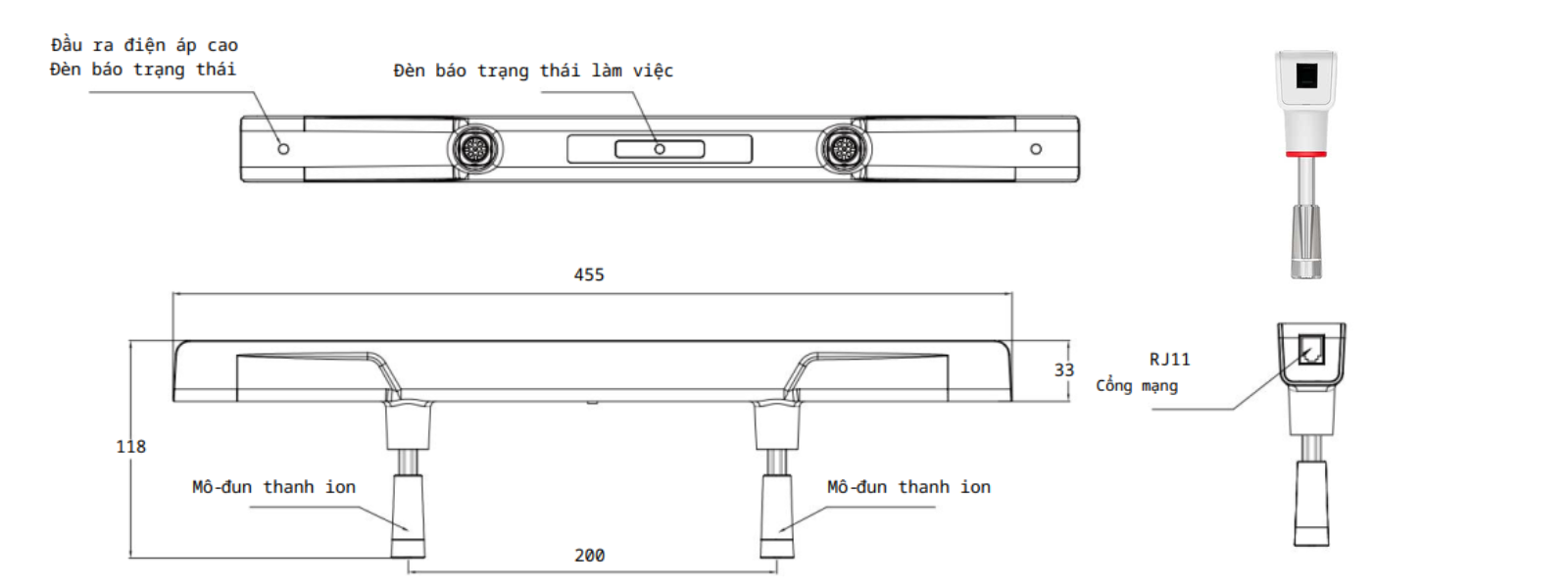 Cấu tạo thanh ion bar khử tính điện AP-DB1233