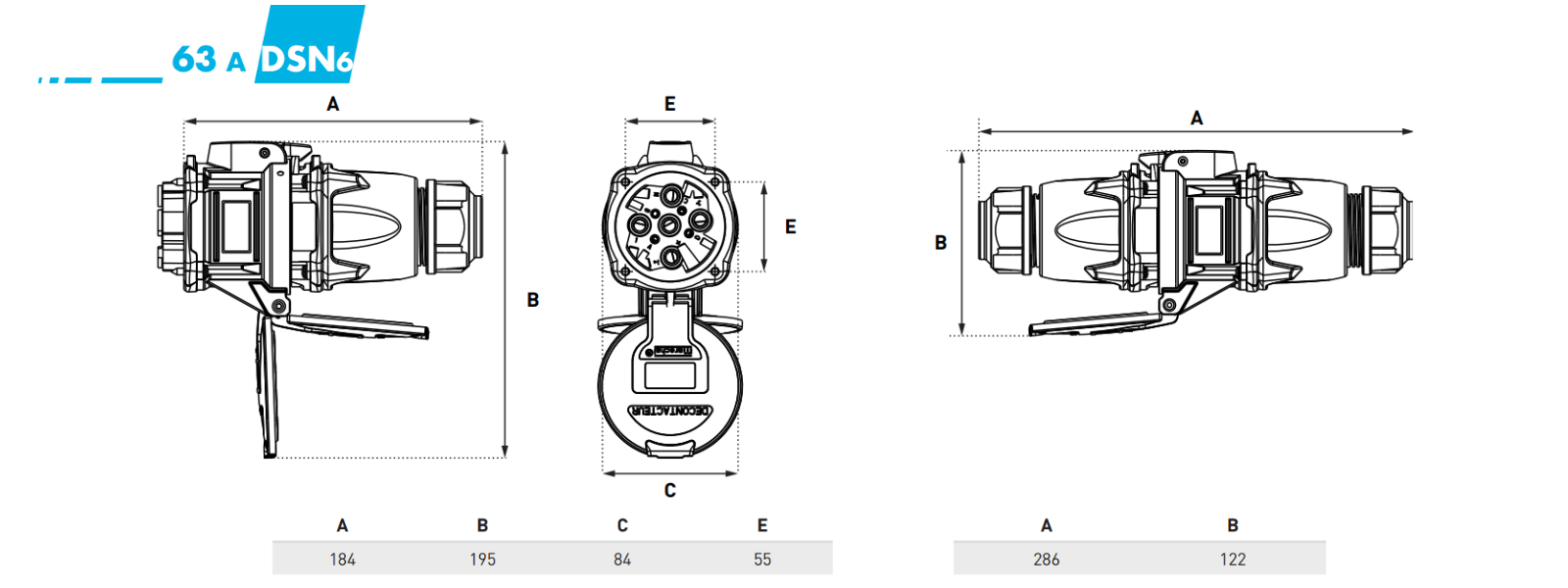 Kích thước ổ cắm phích cắm DSN 63A