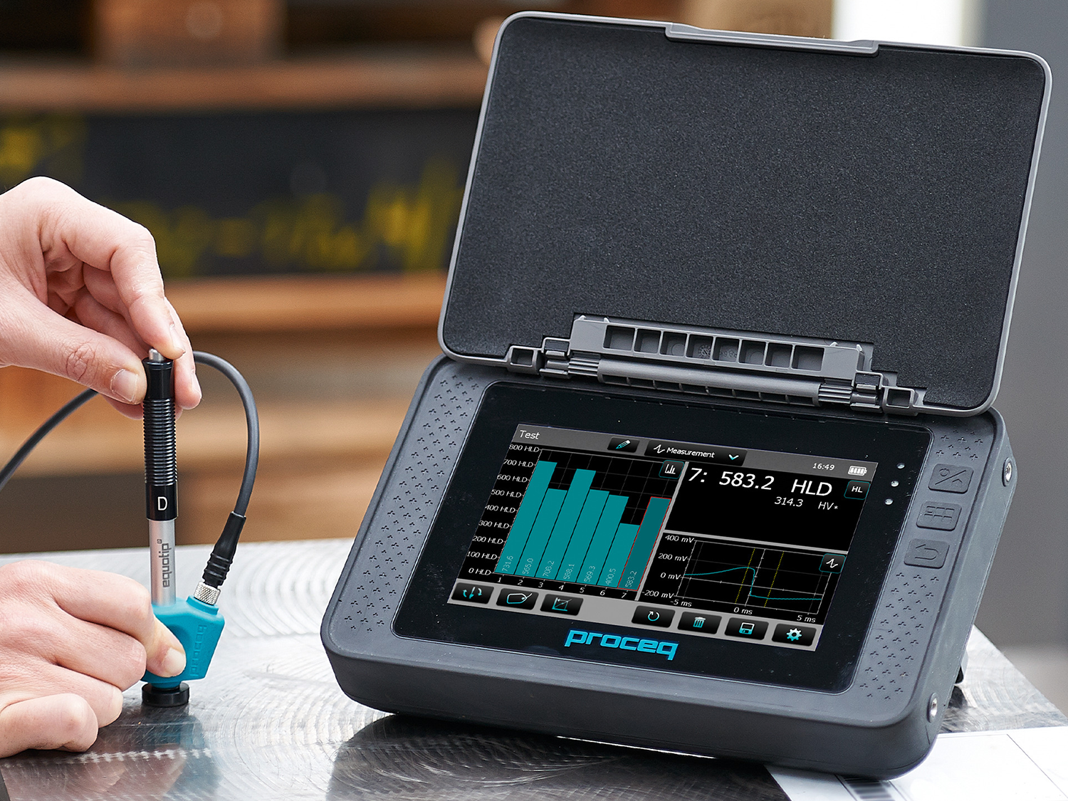 Máy đo độ cứng kim loại Proceq Equotip 550 ASTM A956 DIN EN ISO 16859 màn hình 7 inch IP54