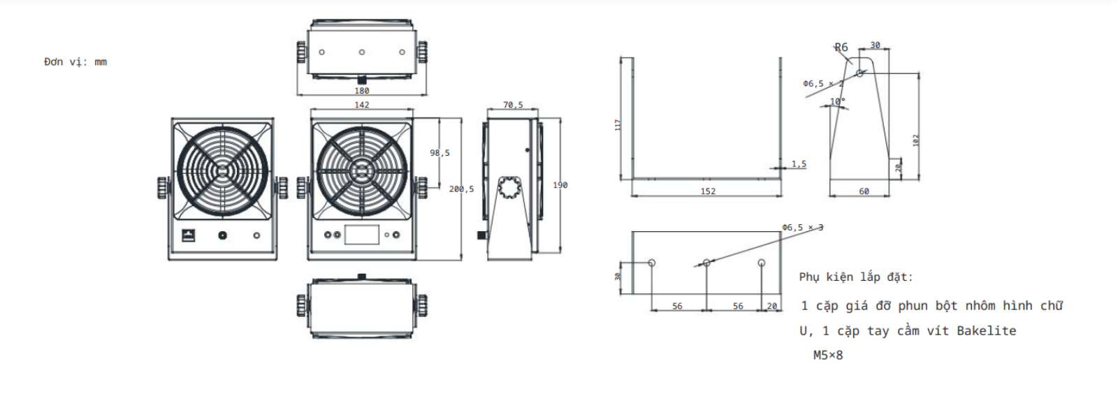 kích thước  Quạt ion khử tĩnh điện AP-DJ2811