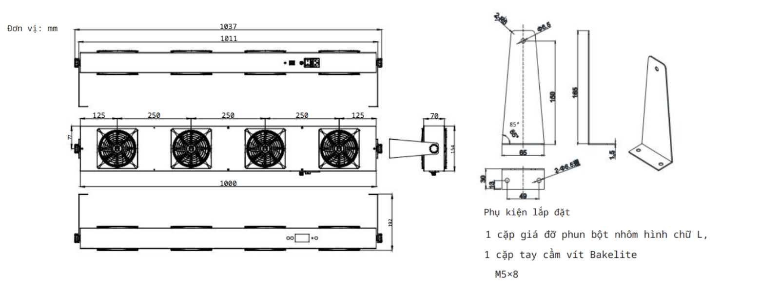 kích thước Quạt ion khử tĩnh điện AP-DJ2814 ap&t